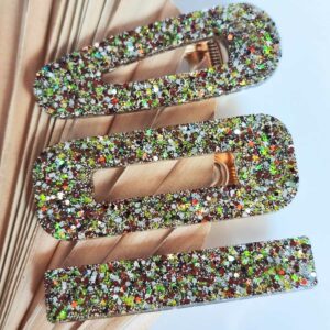 barrettes en résine Ambrelia pailletées dorées et cuivrées, créations artisanales faites main en France