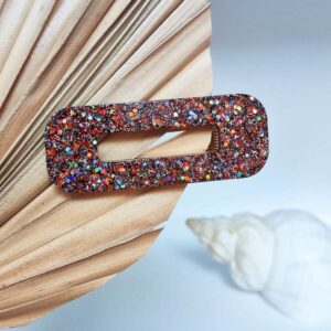 barrette en résine Sépia marron pailletée, création artisanale faite main en France