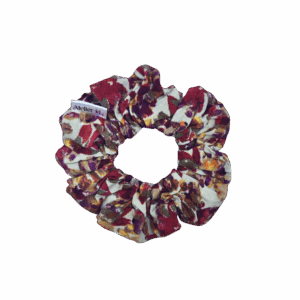 chouchou Bayeux en popeline de viscose à motif floral bordeaux fait main