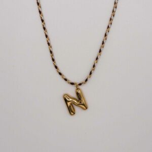 Collier Clarens Cordon Marron avec pendentif lettre dorée personnalisable