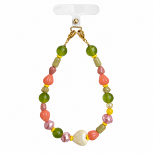 Bijou de téléphone Spring en perles colorées vertes, corail et jaunes Atelier R