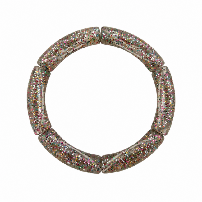 Bracelet Marie-Louise avec perles tubes gris translucide aux inclusions multicolores